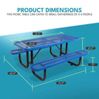 Outdoor Steel Picnic Rectangular Table with Umbrella Pole - Black, Blue, or Dark Green