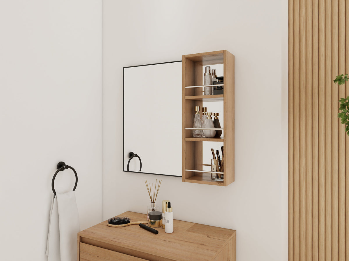 10'' Wall Mounted Bathroom Mirror Cabinet with Open Storage - Imitative Oak