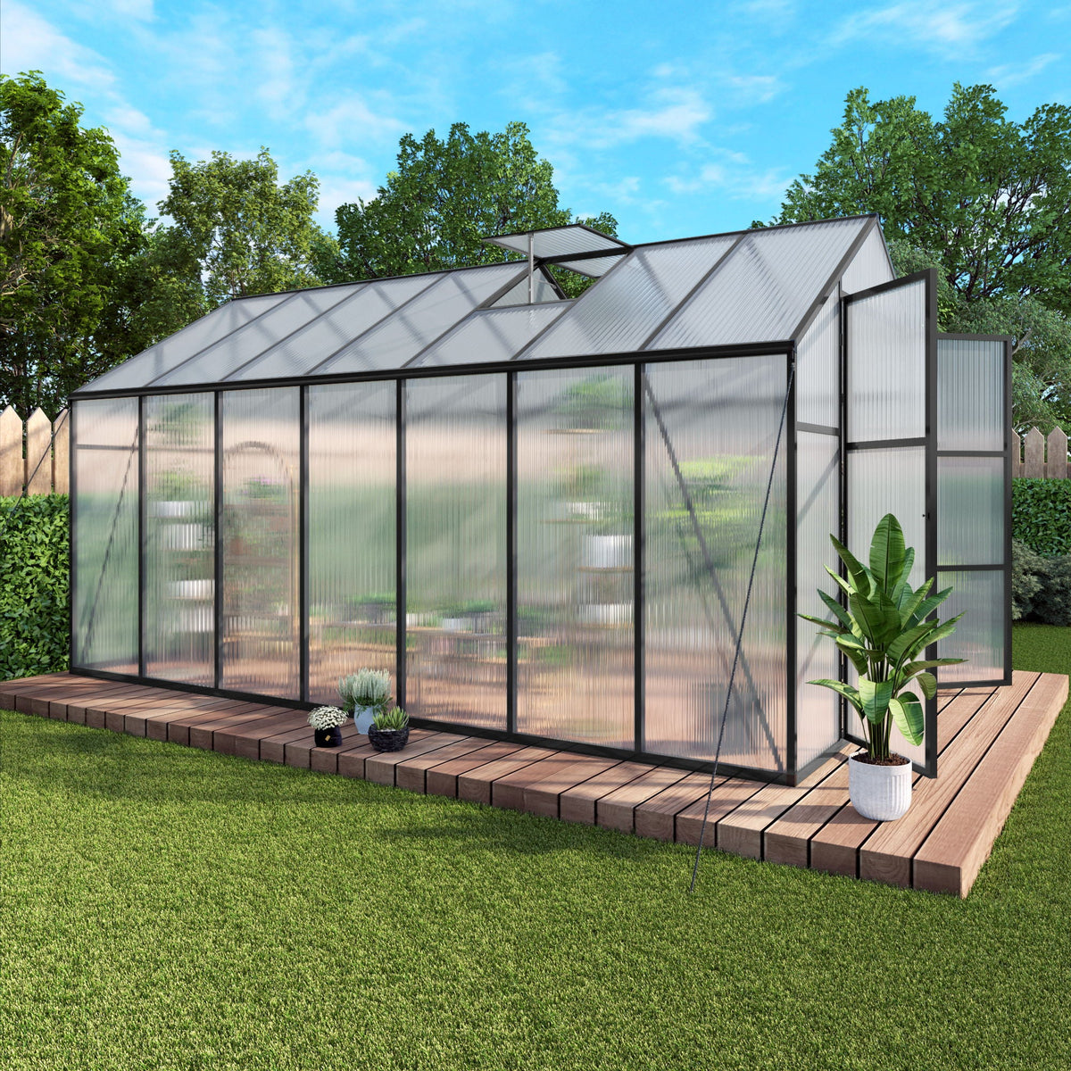 Gain Height Windproof Greenhouse with Heavy-Duty Frame - Black