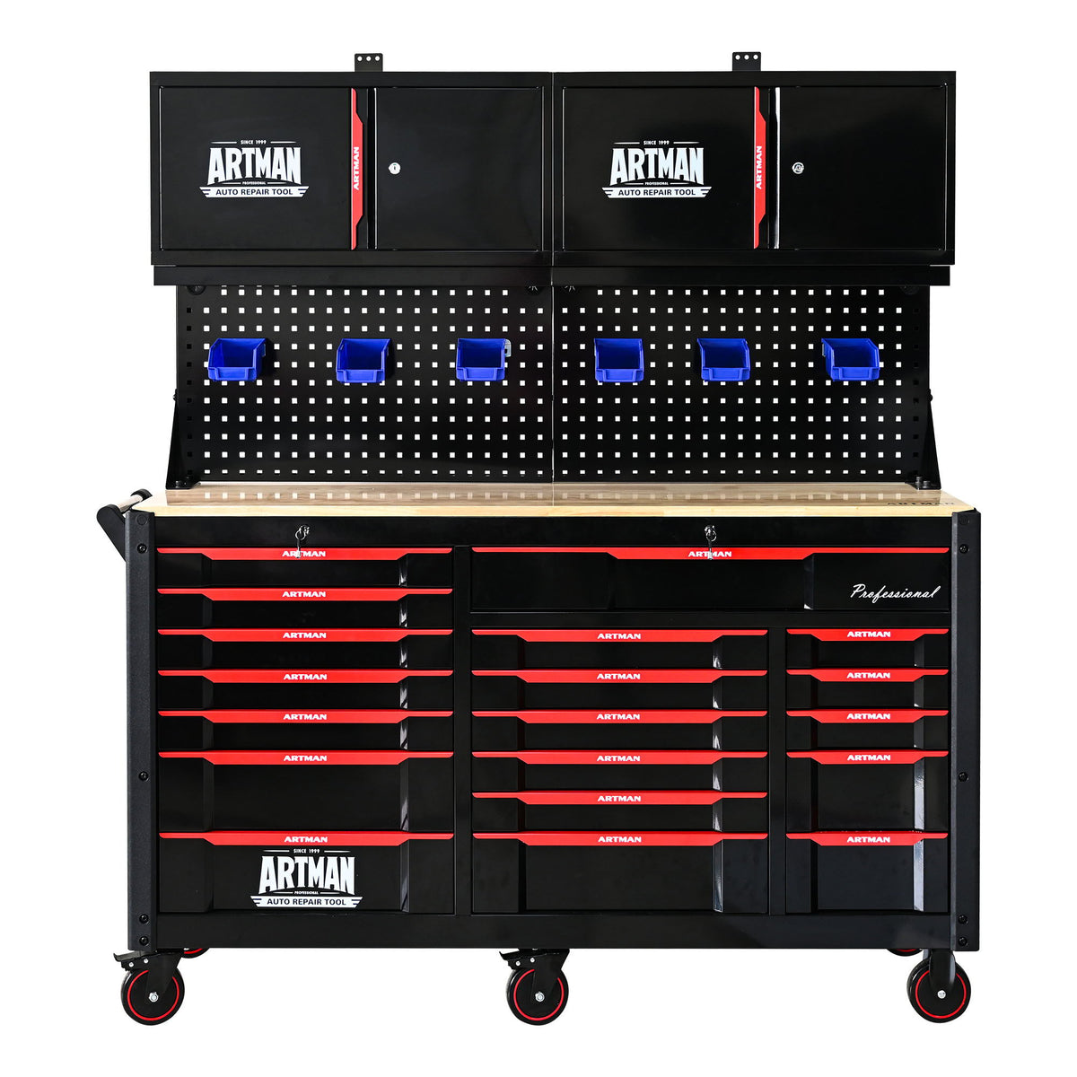 Heavy Duty Tool Cart with 19 Drawers and Locking System - Black/Red