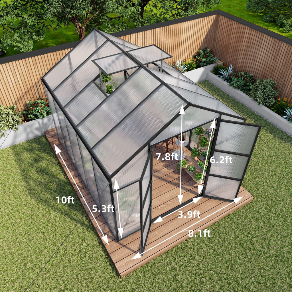 Gain Height Windproof Greenhouse with Heavy-Duty Frame - Black