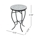 Outdoor Round Side Table With Mosaic Style Top And Curved Iron Legs