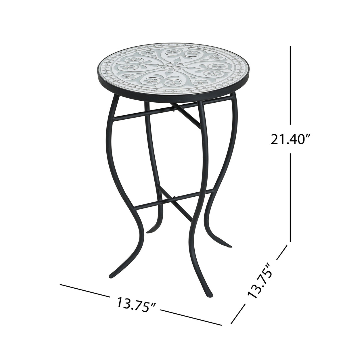 Outdoor Round Side Table With Mosaic Style Top And Curved Iron Legs