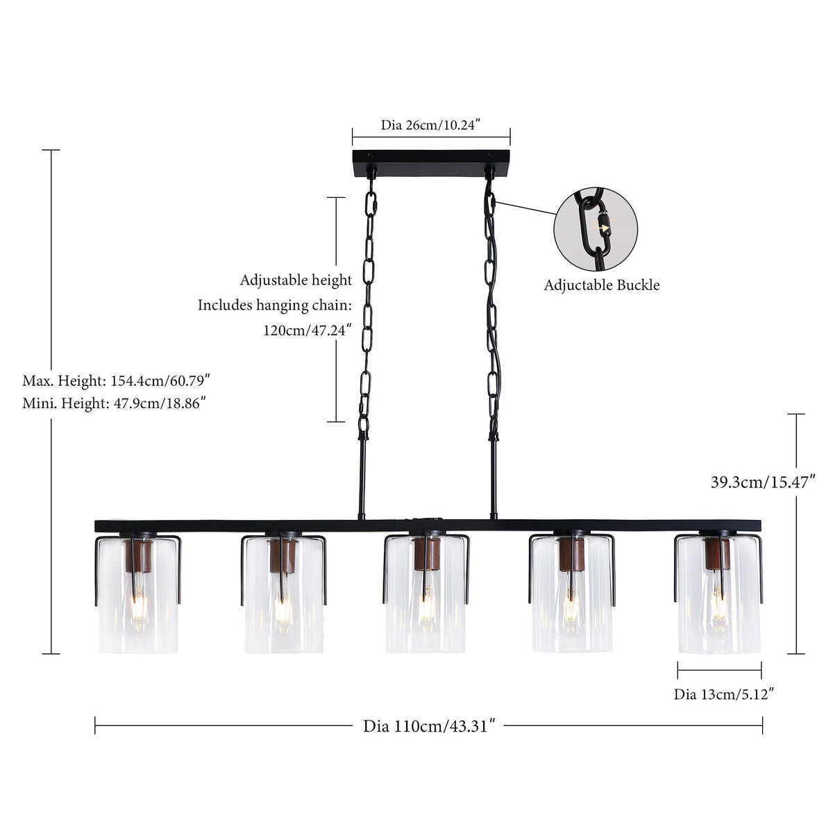 Adjustable Pendant Lighting with Clear Glass Shade - Black or Gold