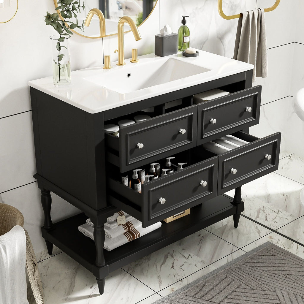 36" Bathroom Vanity Cabinet with Undermount Sink and 4 Drawers - Beige, Black, White