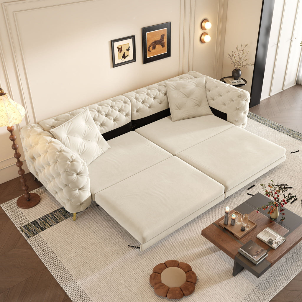 3-In-1 Convertible Sleeper Sofa Set with Deep Seat & Movable Ottoman - White, Beige, Gray