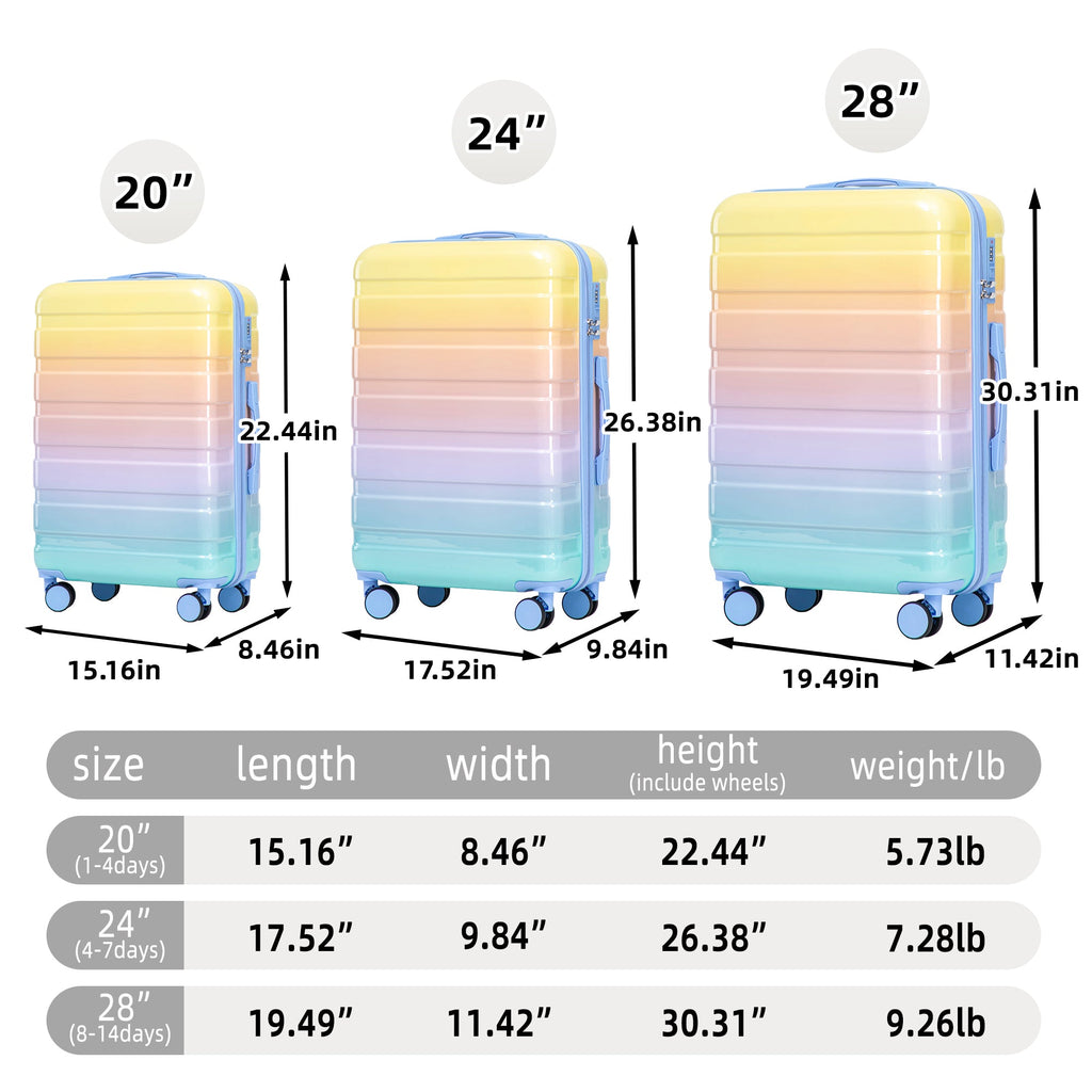3-Piece Hard Case Luggage Set with Spinner Wheels - Blue+Yellow