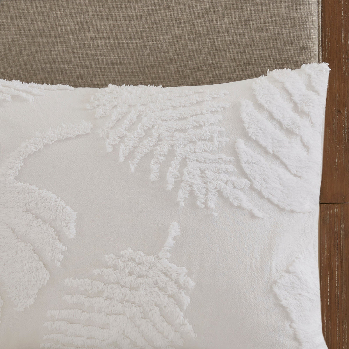 Off-White Tufted Cotton Chenille Palm Comforter Set with Palm Leaf Design - Full/Queen