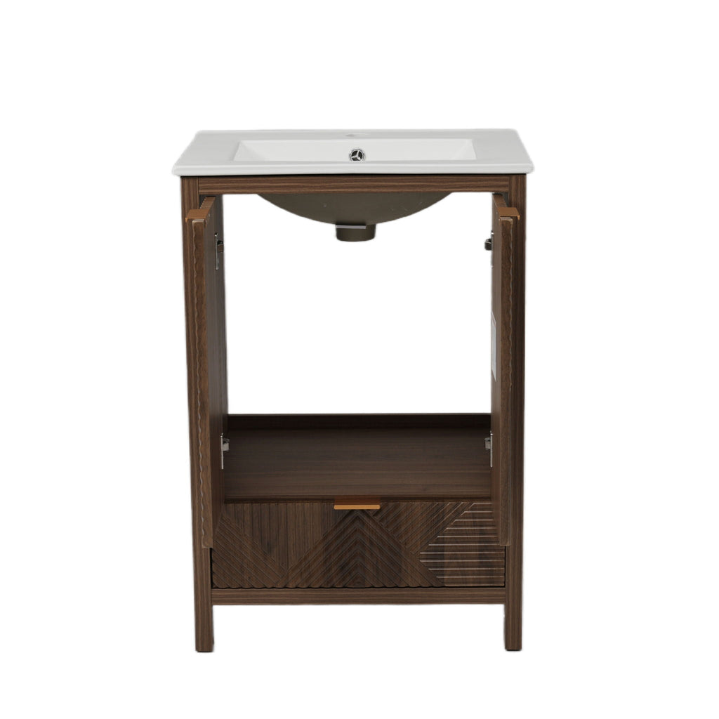 Modern Bathroom Vanity with Sink Combo – Compact Storage - Dark Brown or White
