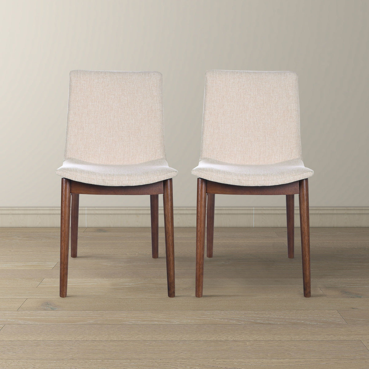Beige Dining Chair Set of 2 with Solid Wood Construction - Ravel
