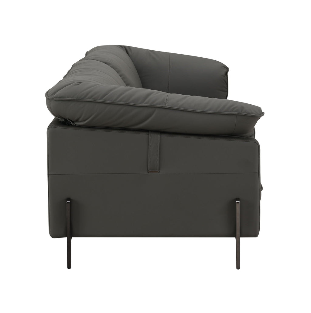 Top Grain Leather Stationary Sofa with Memory Foam Cushions - Black