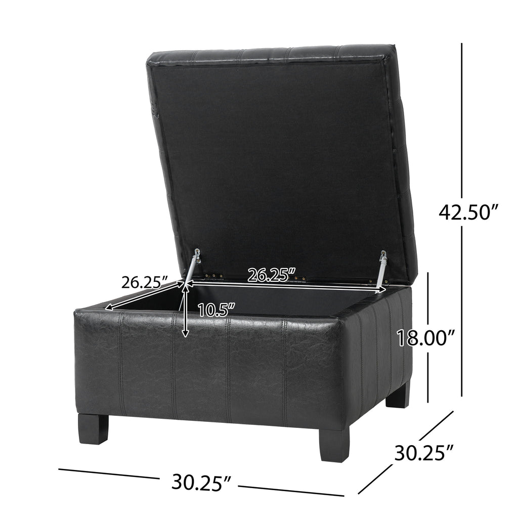 Square Tufted Storage Ottoman with Lift-Top - Dark Brown or Black
