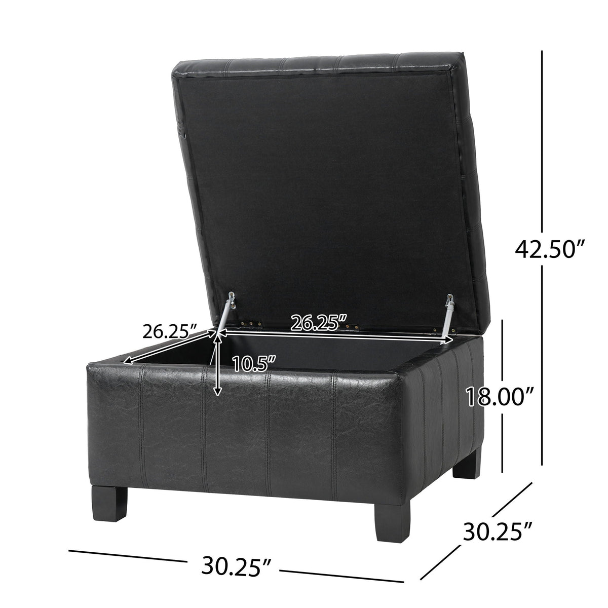 Square Tufted Storage Ottoman with Lift-Top - Dark Brown or Black
