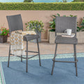 29" Outdoors PE Rattan Armless Barstools with Woven Finish - Grey