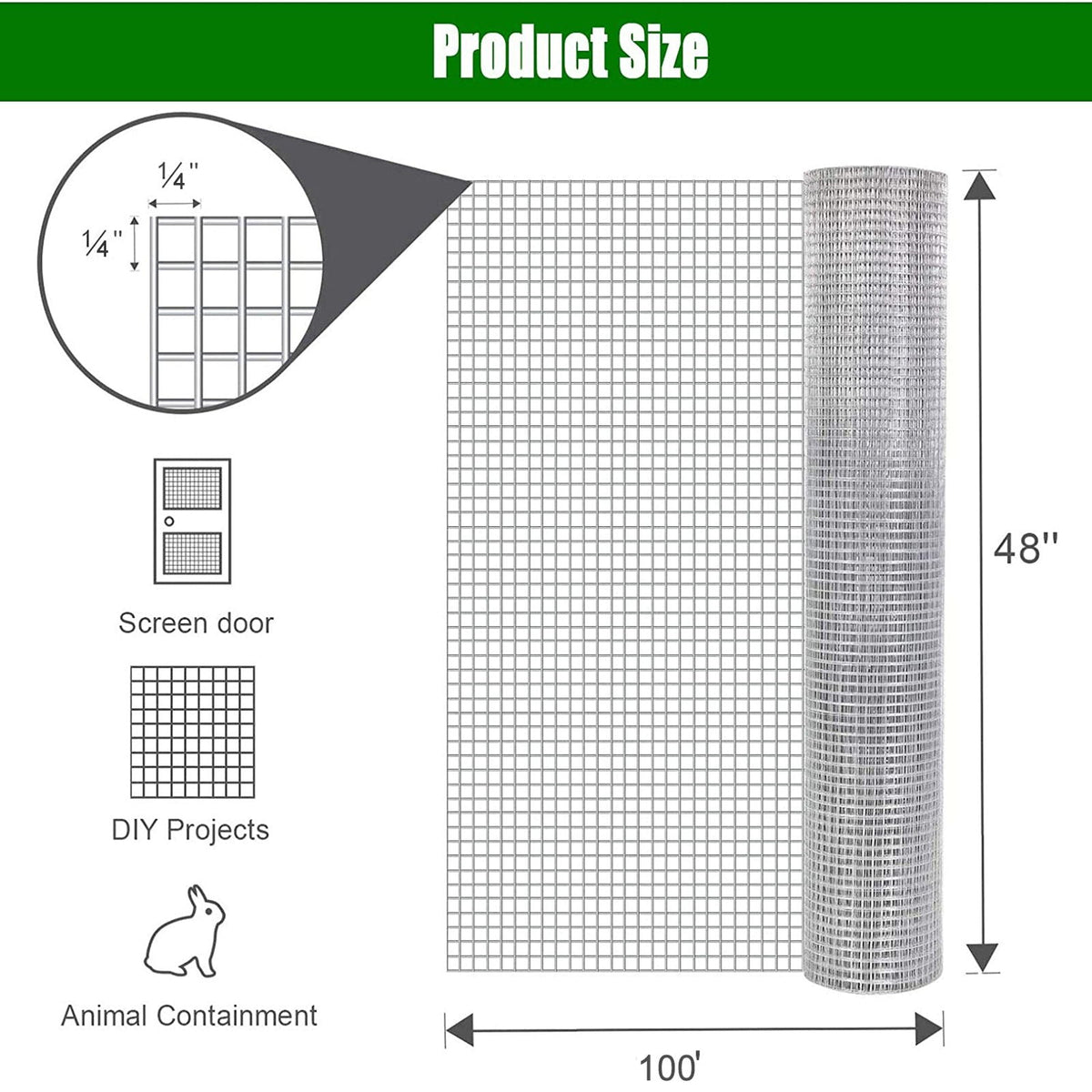 Galvanized Hardware Cloth Metal Wire Fencing Roll with 1/4" Mesh - Silver