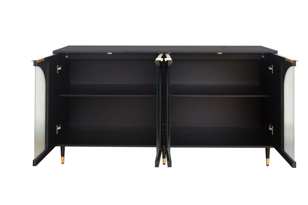 Lacquered Wooden Sideboard with 4 Glass Doors - Black