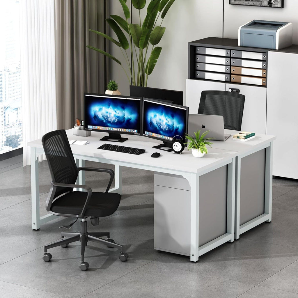 Large Executive Desk with Thick Frame - White