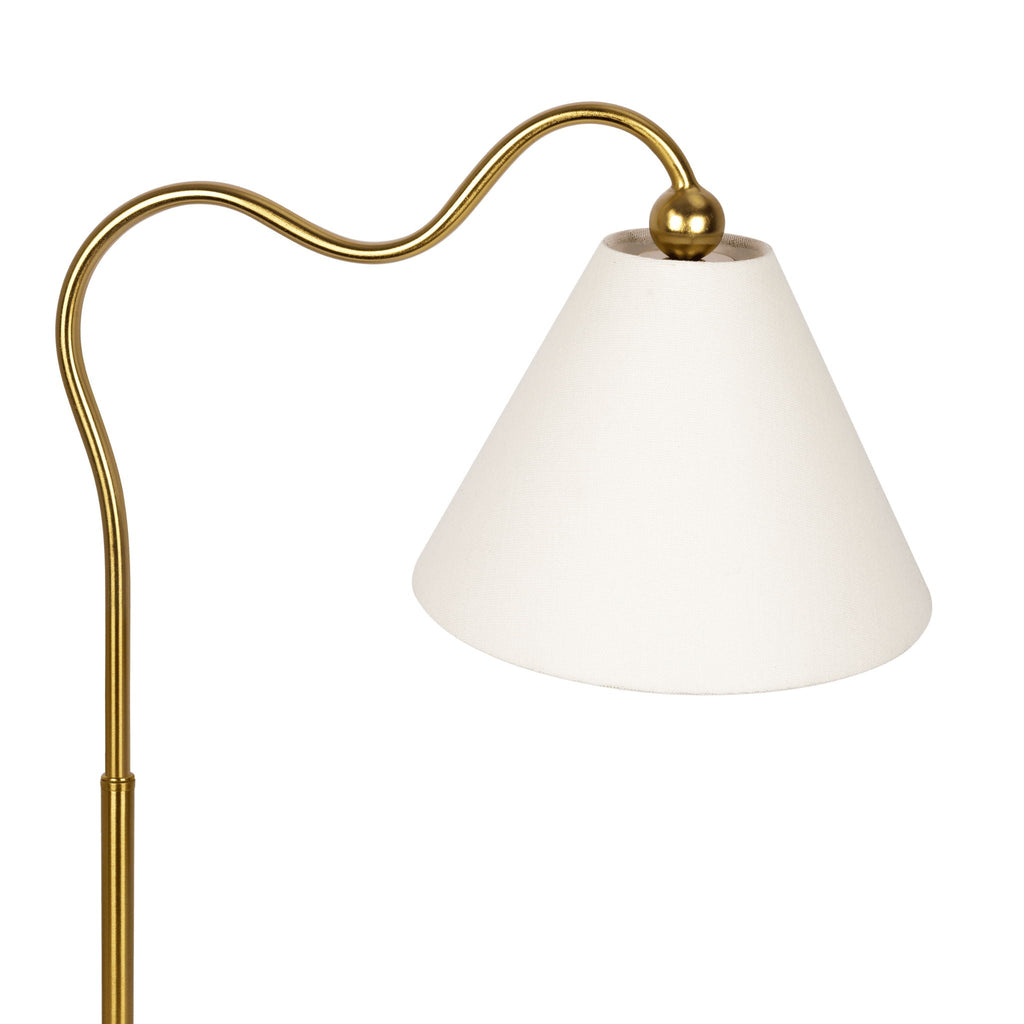 Ornate Ring Base Curved Table Lamp with Triangle Drum Shade - Gold / White