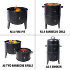 Portable Charcoal Smoker Grill with 3-in-1 Cooking Functionality - Black