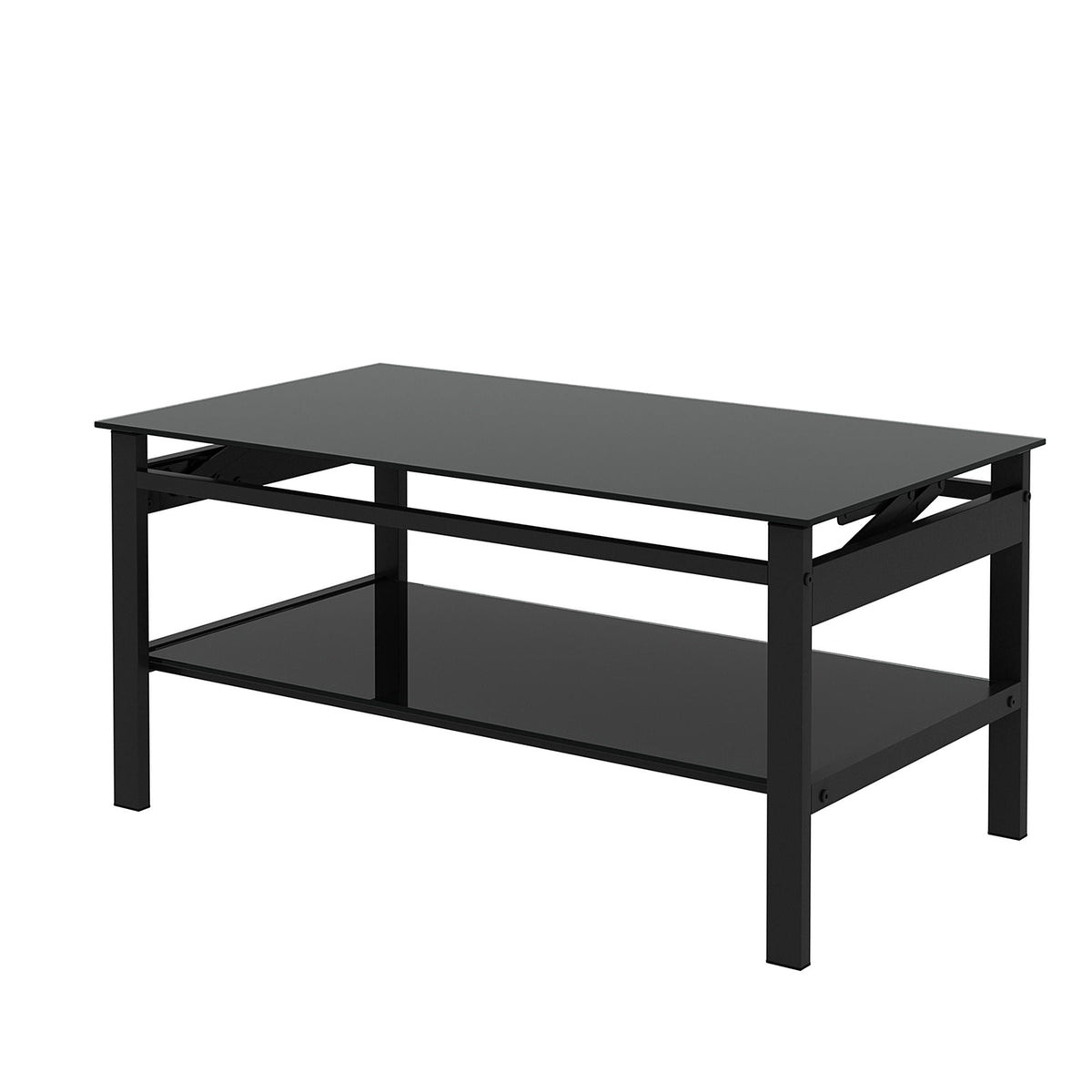 Glass Lift Top Coffee Table with Storage Shelf - Black