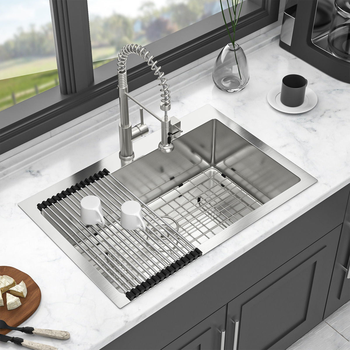 Stainless Steel Drop In Kitchen Sink with Noise Reduction - Gray