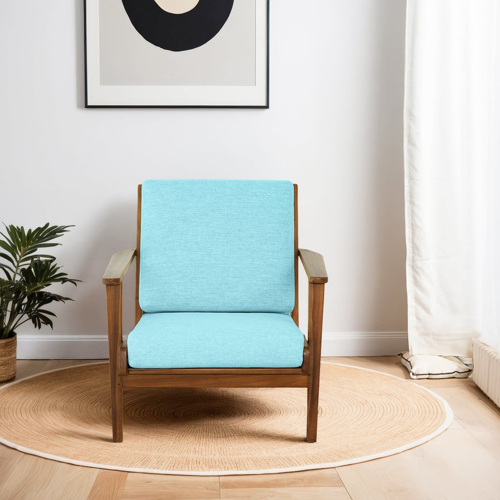 Genuine Lounge Chair with Solid Wood Frame - Beige, Green, Light Blue