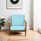 Genuine Lounge Chair with Solid Wood Frame - Beige, Green, Light Blue