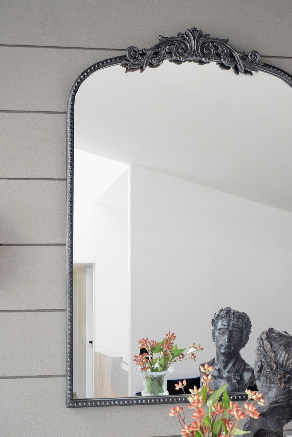Baroque Inspired Arch Wall Mirror with Ornate Design - Gold or Black