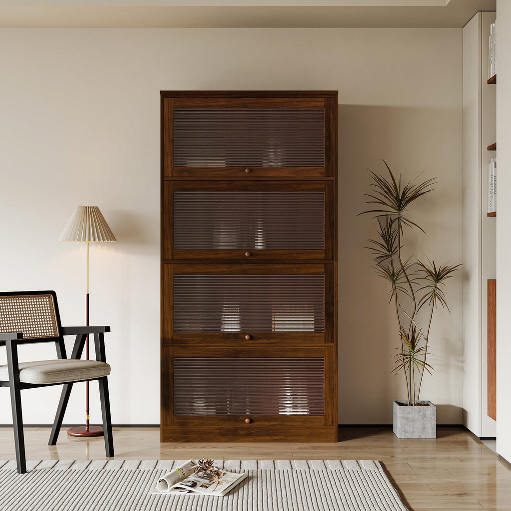 Contemporary Bookcase with Glass Doors and Dustproof Storage - Clear Glass
