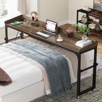 Adjustable Overbed Table with Wheels, Queen Size Mobile Desk - Dark Gray