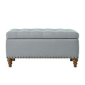 Upholstered Ottoman with Storage and Rivet Trim - Fabric, Beige or Gray