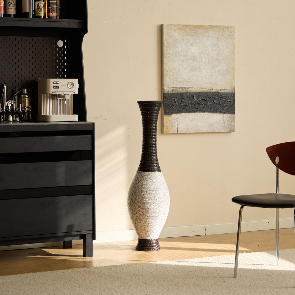 Tall Designer Floor Vase with Elegant 2 Tone - White or Dark Brown