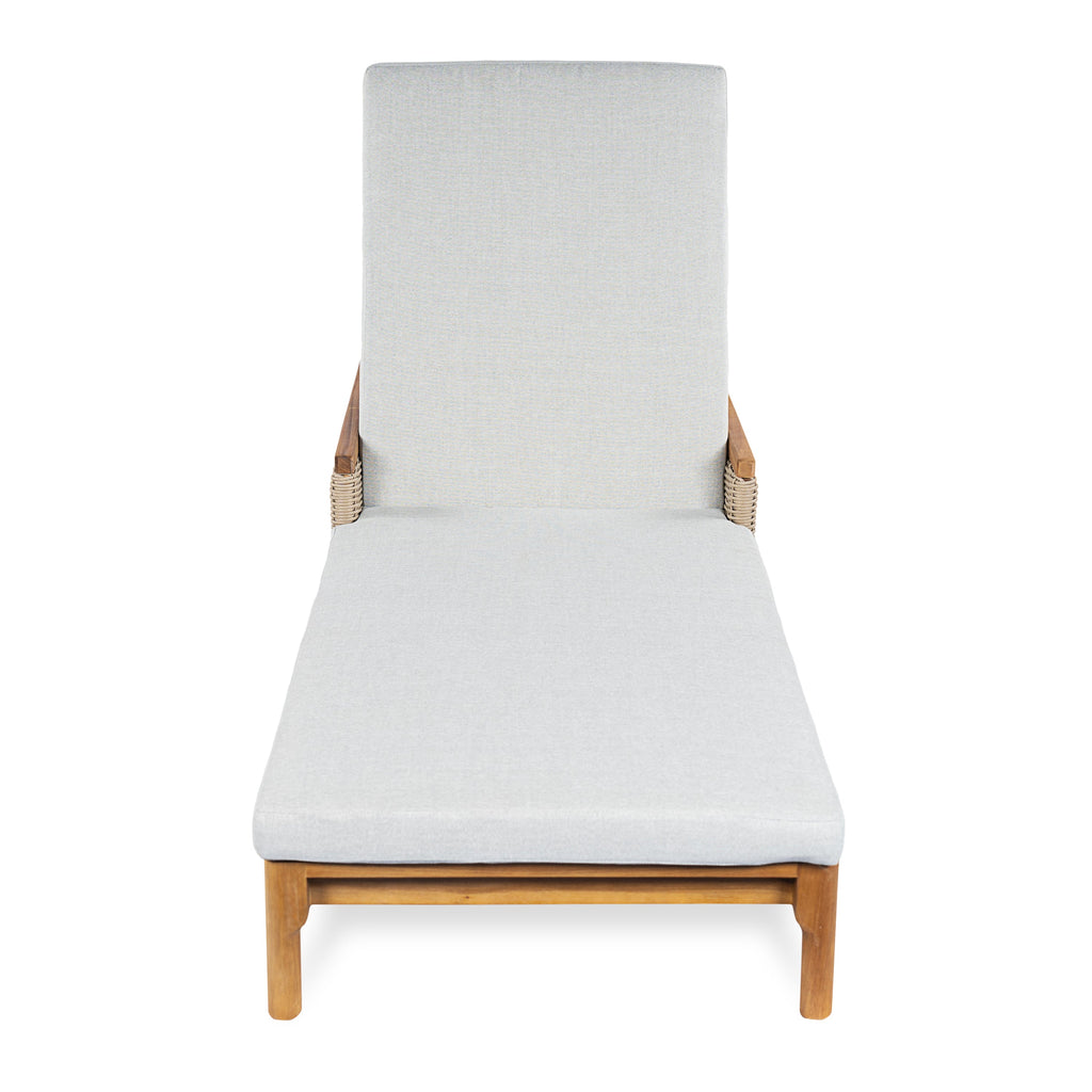 Solid Acacia Wood Sun Lounger Set with Grey Cushions - Outdoor