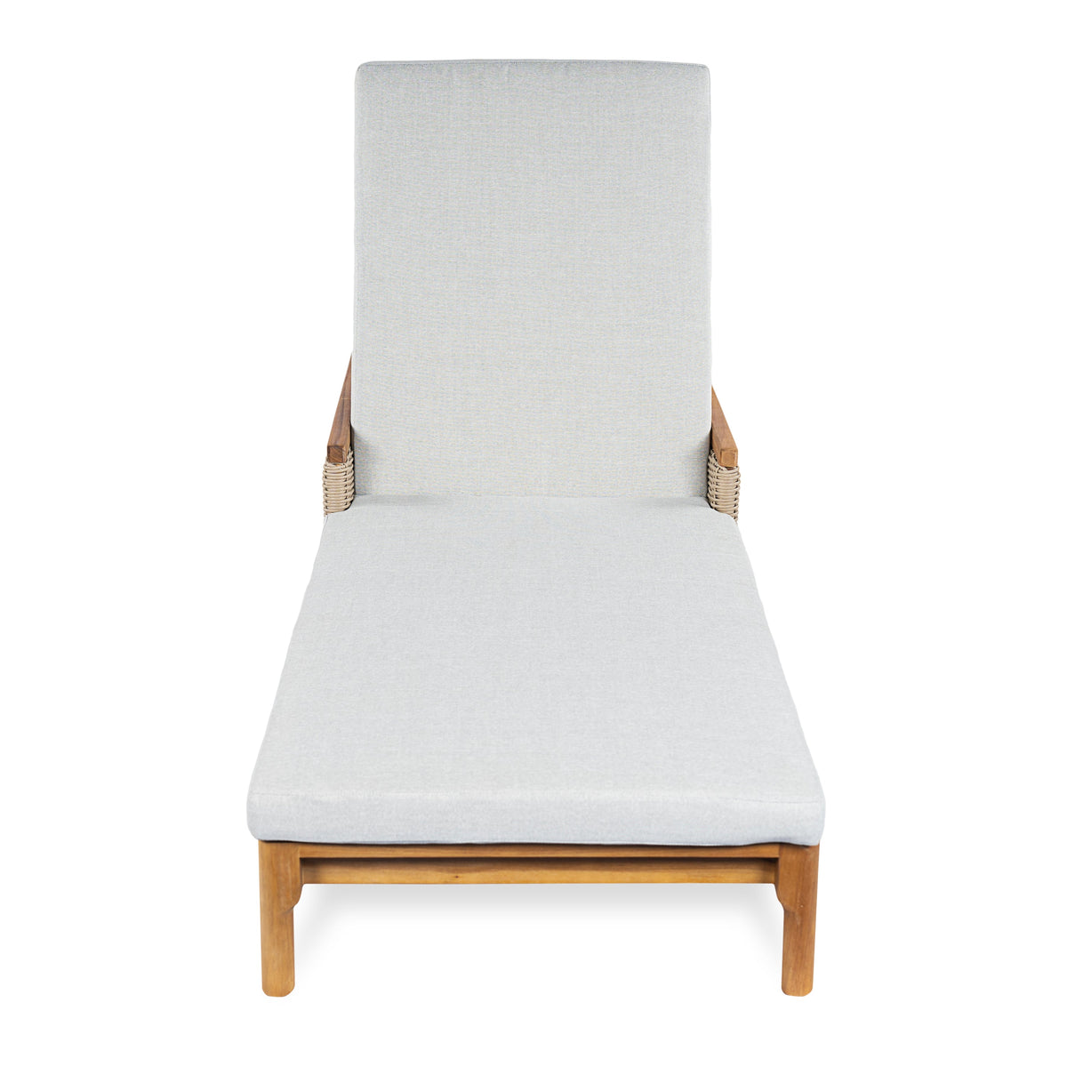 Solid Acacia Wood Sun Lounger Set with Grey Cushions - Outdoor