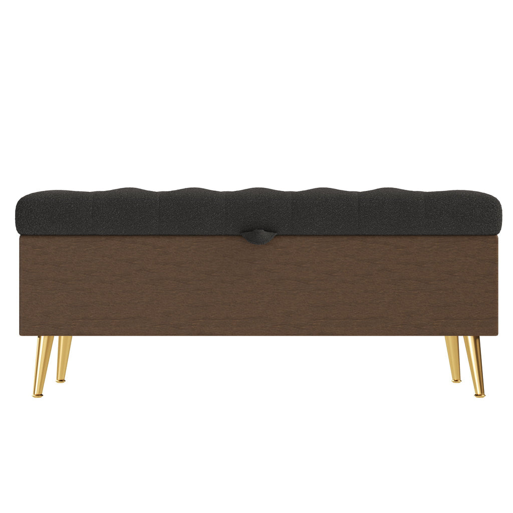 Modern Tufted Storage Ottoman Bench with Metal Legs - Bouclé Fabric