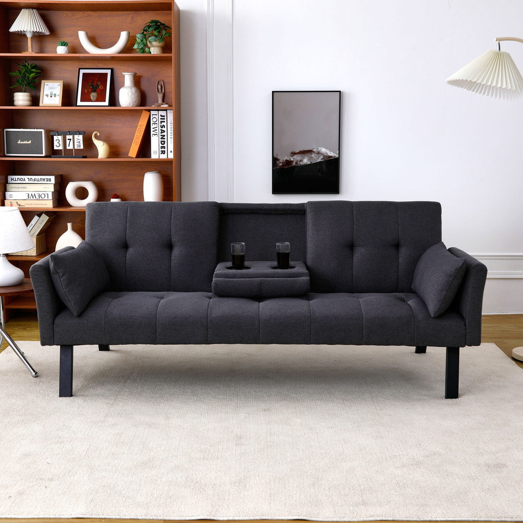 Foldable Sofa Bed with Cup Holder and Solid Wood Frame - Multiple Colors