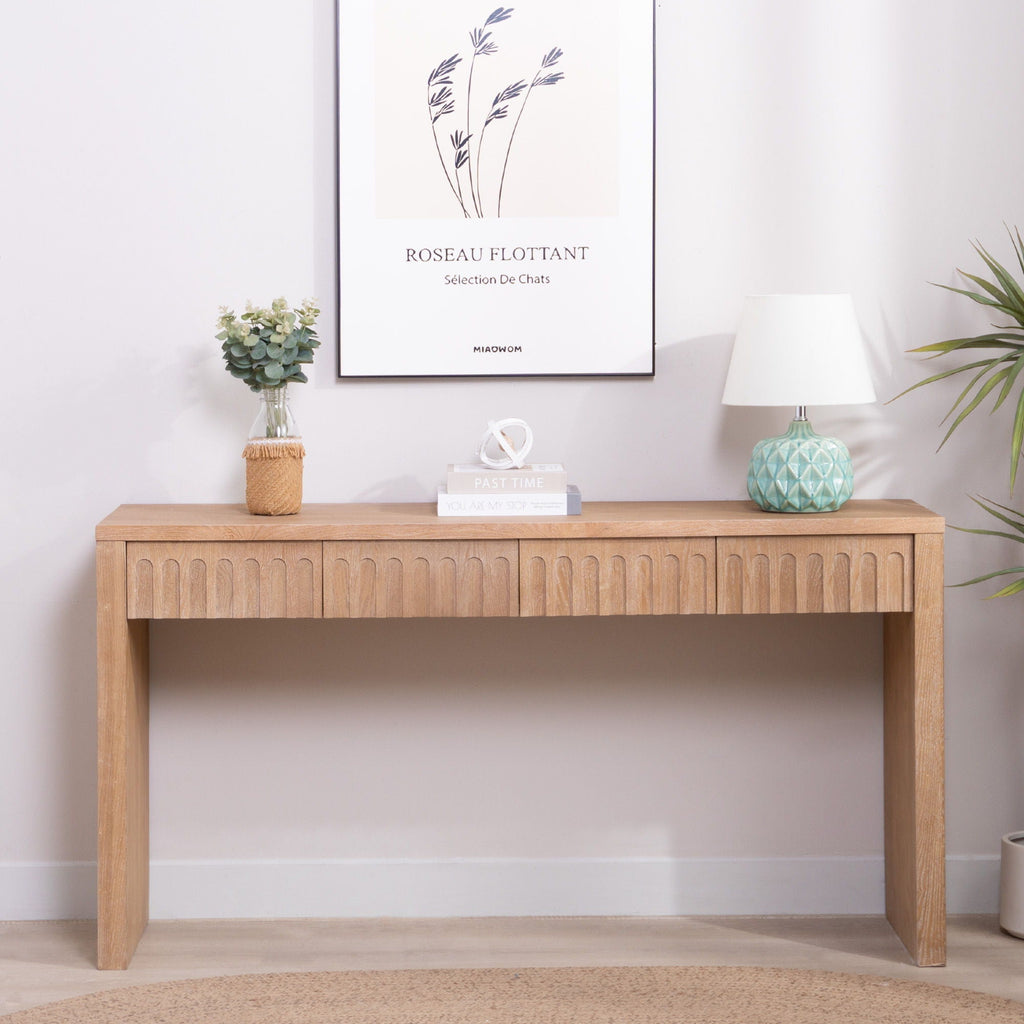Modern Console Table with 4 Drawers - Wood Finish