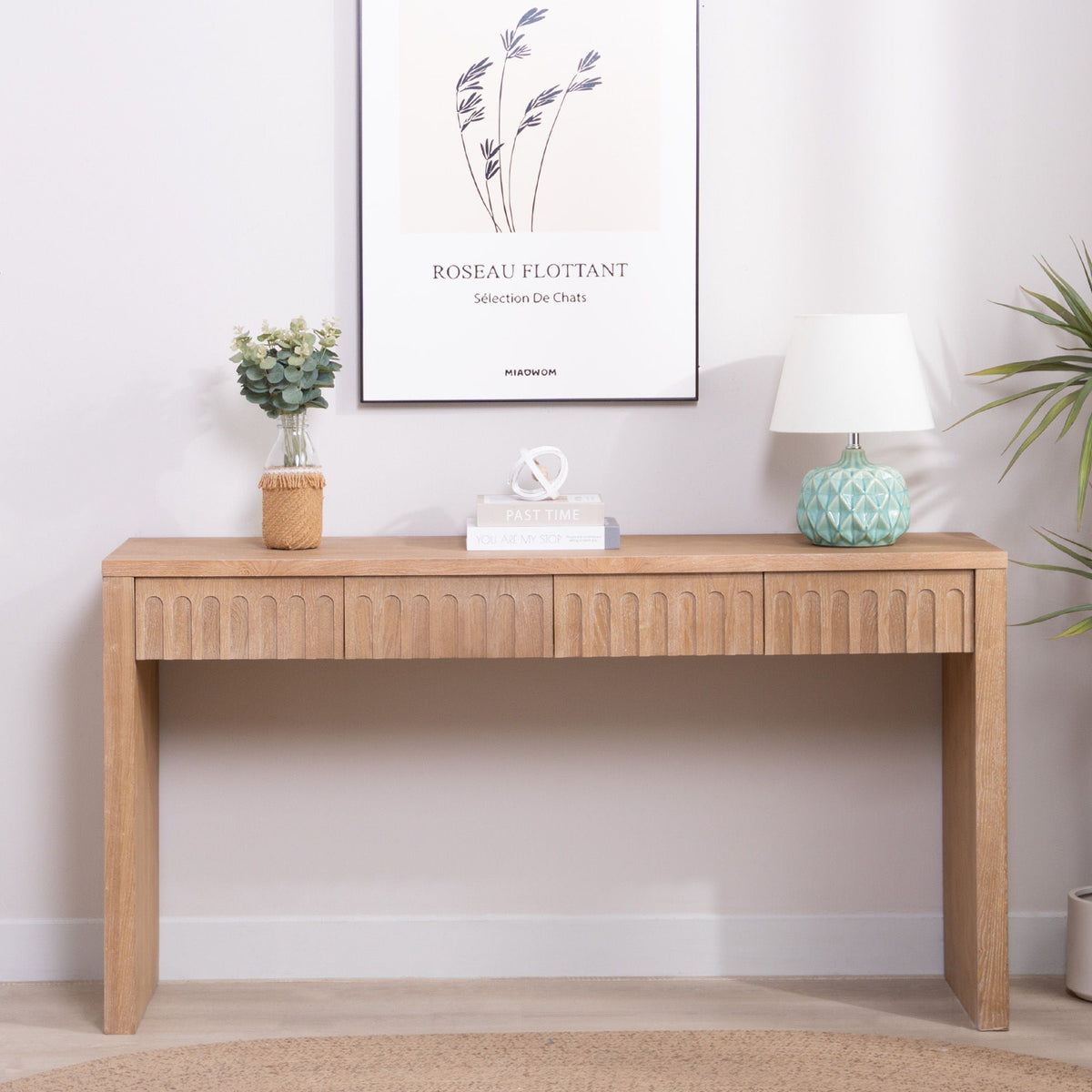 Modern Console Table with 4 Drawers - Wood Finish