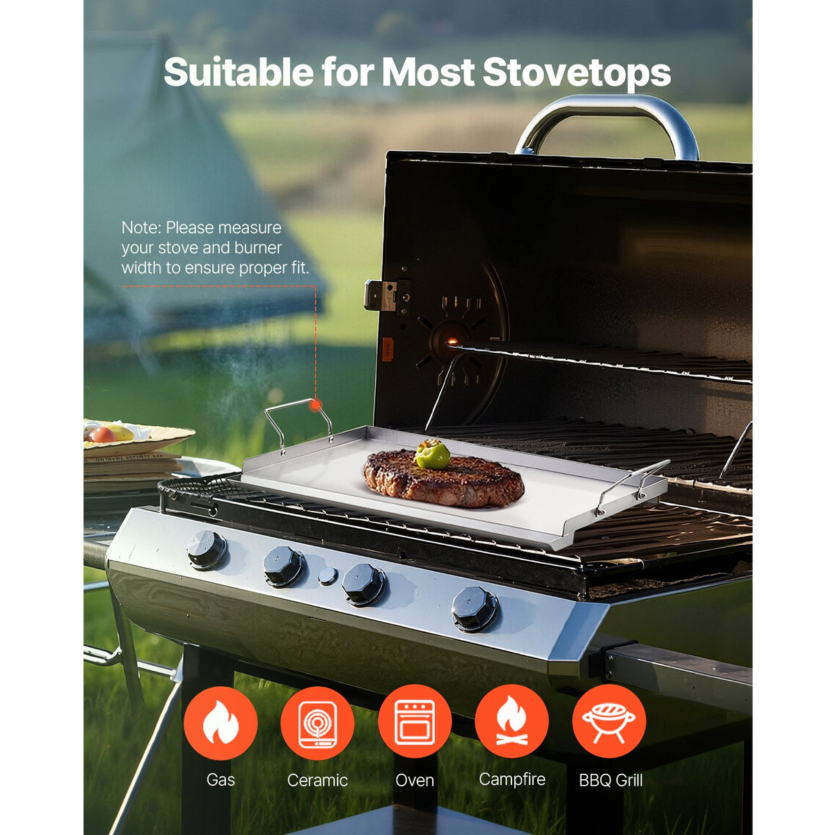 Stainless Steel Flat Top Griddle with Grease Trough - Steel Gray