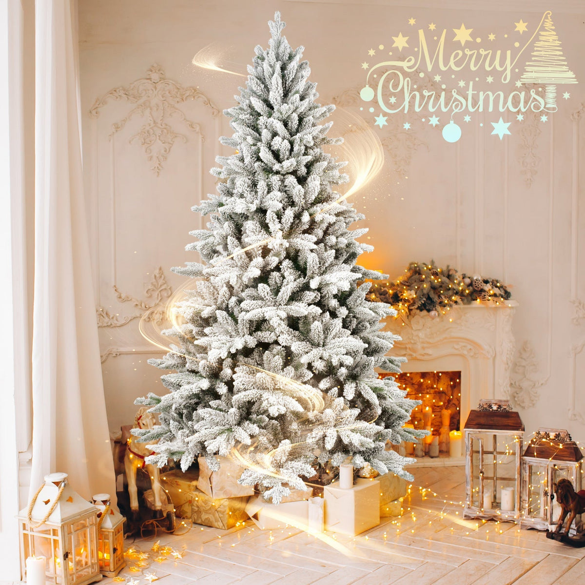 7ft Flocked Christmas Tree with 1514 Tips - White