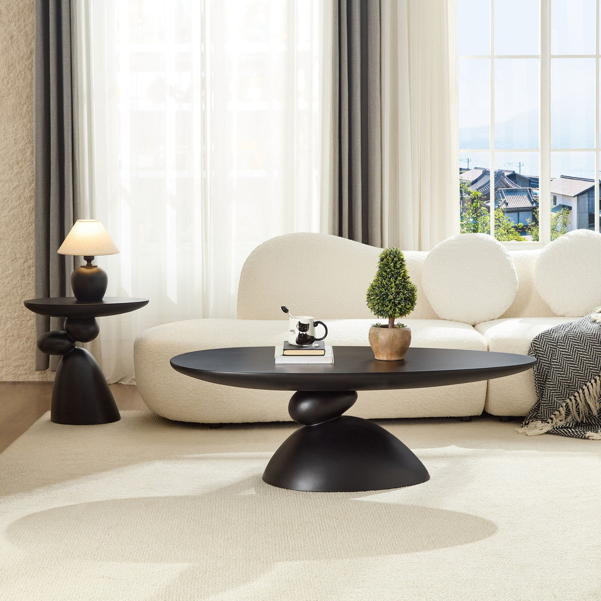Lucky Stone Shaped Table with Sculptural Base – White, Black, or Gray