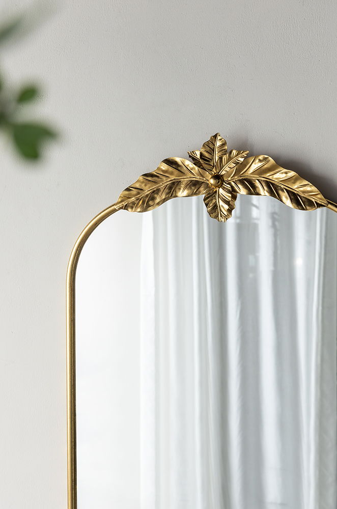 Gold Arched Wall Mirror with Metal Frame - Decorative Accent