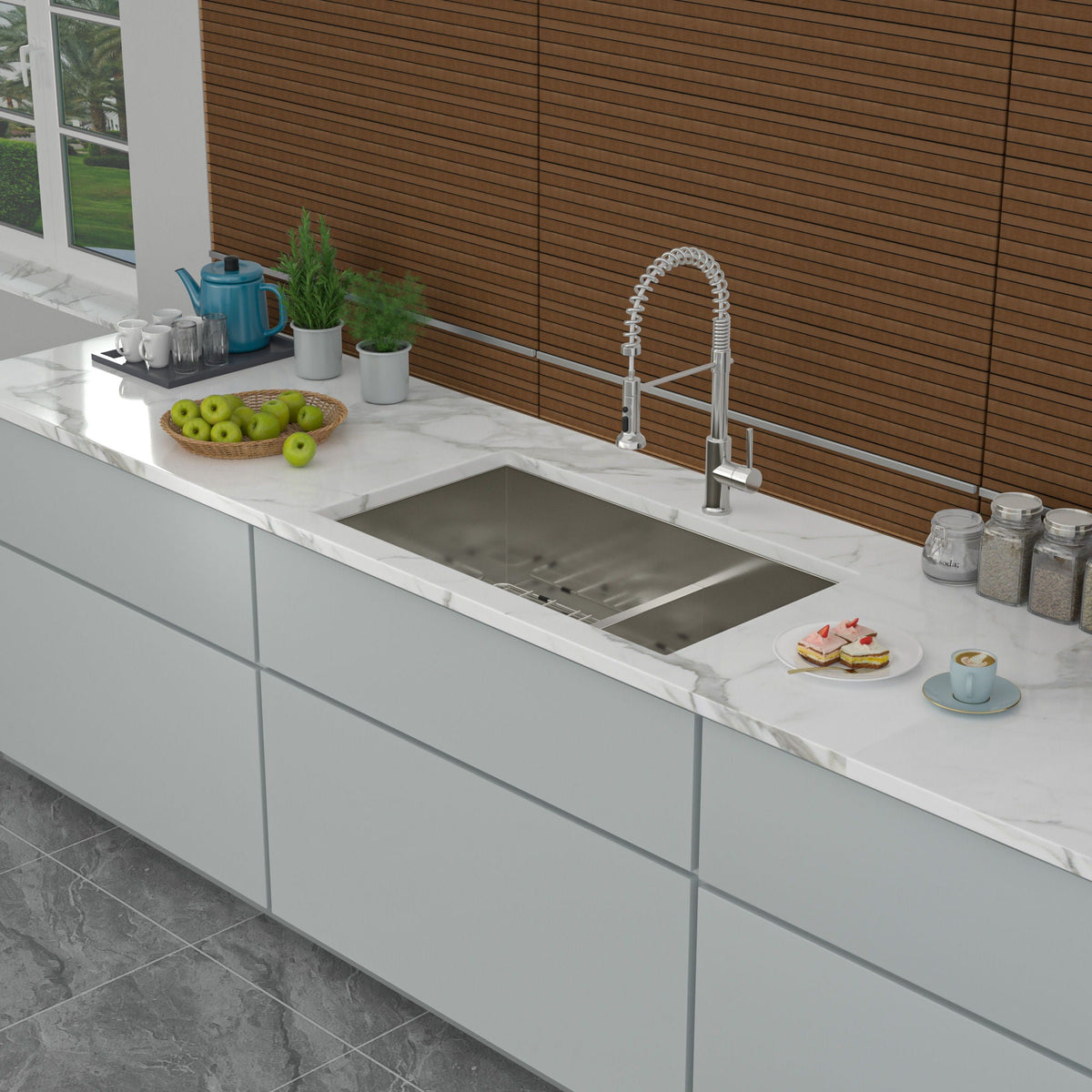 Modern Double Bowl Undermount Sink with 10" Deep Basins - Gray