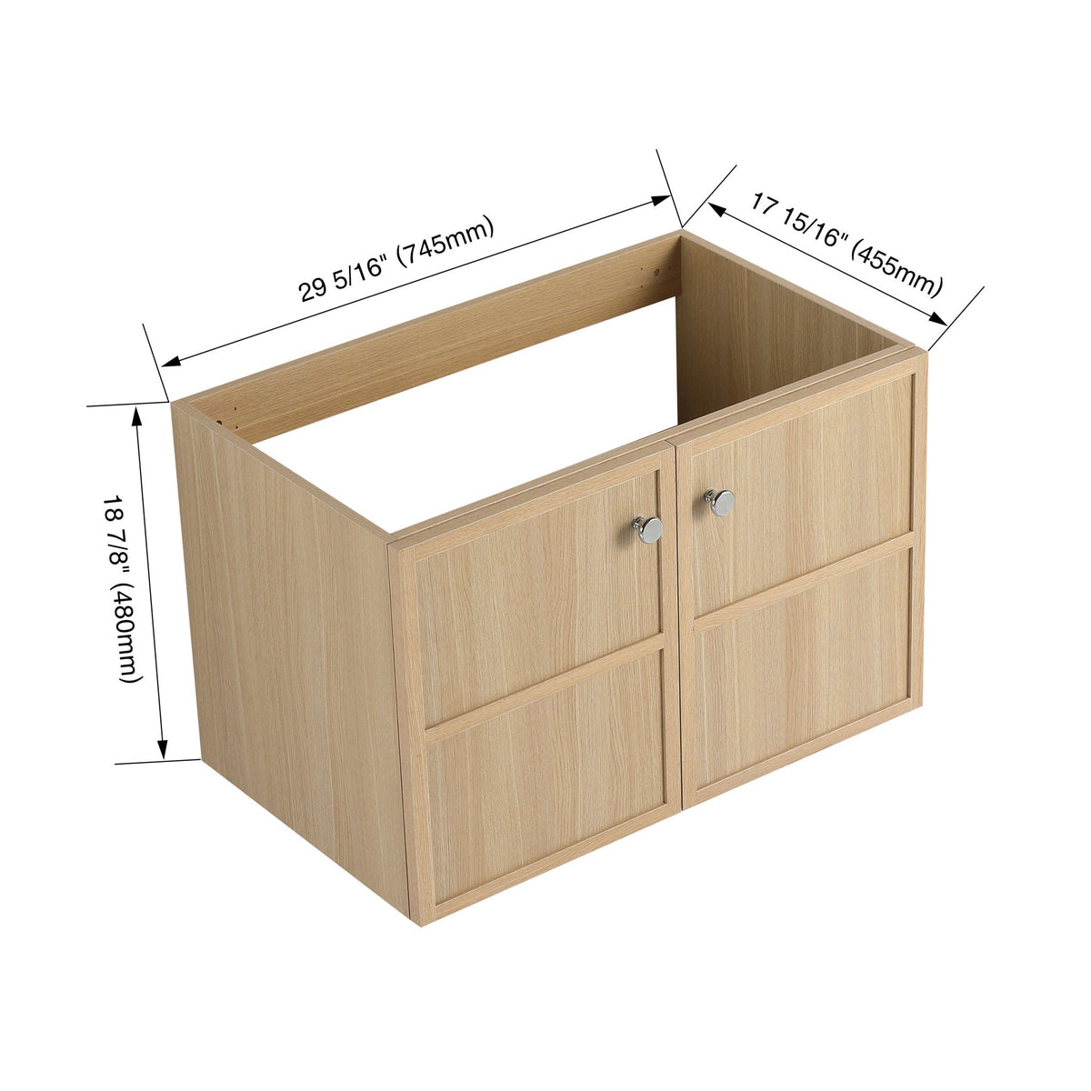 Modern Wall Mounted Bathroom Vanity with Soft Closing Doors - Light Brown