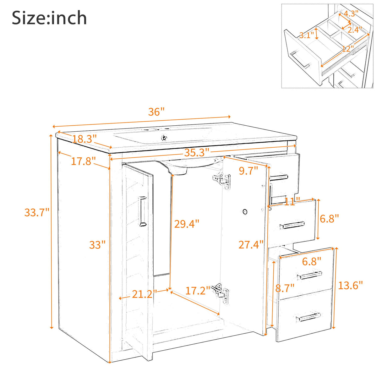 Bathroom Vanity With Sink Combo, Storage Cabinet, Freestanding Set