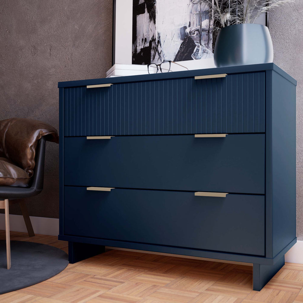 Solid Wood 3 Drawer Dresser with Ribbed Fronts - Multiple Colors