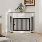 Corner Dog Crate with Fluted Drawer - White or Dark Brown