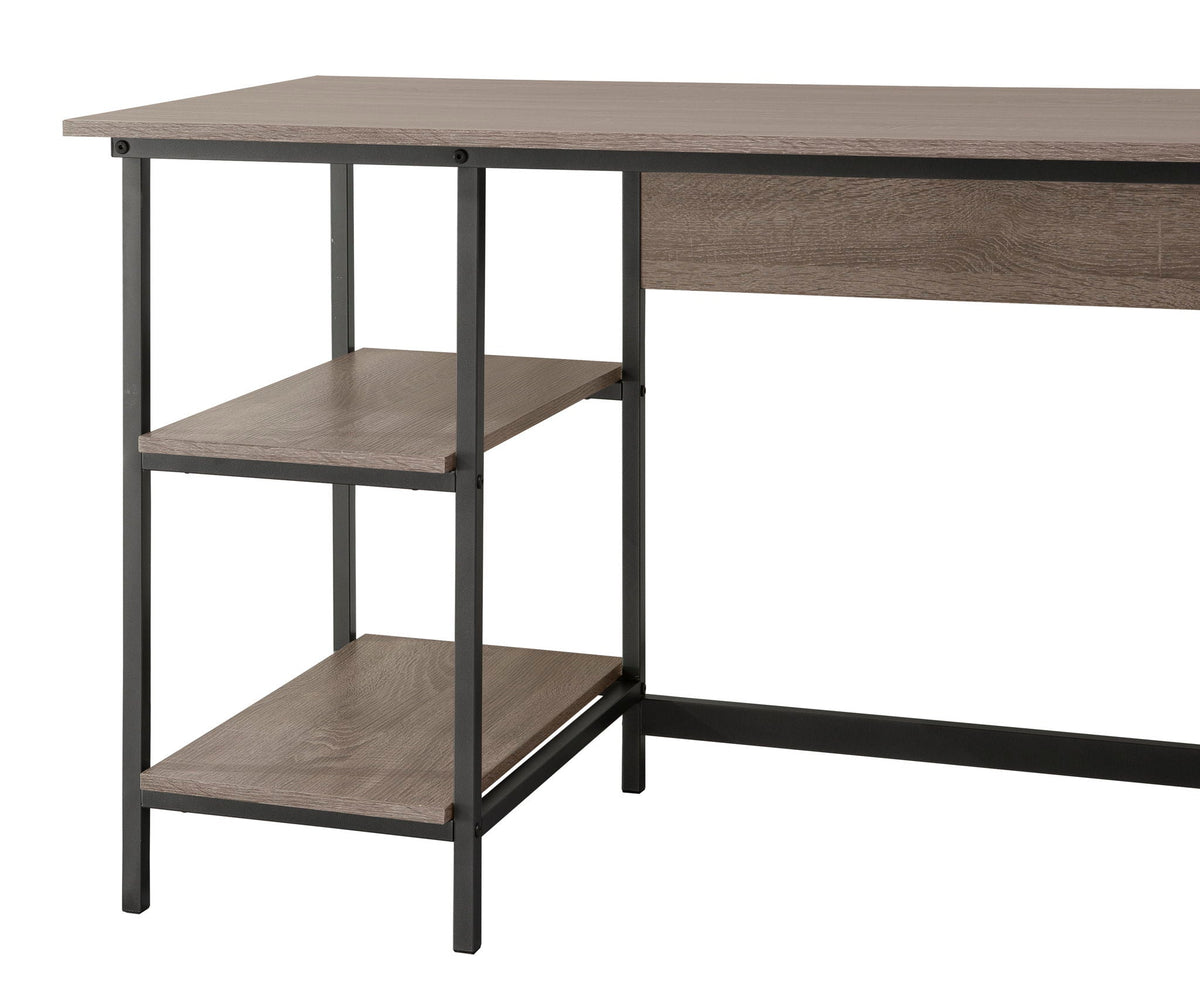 Weathered Gray Writing Desk with Storage Shelves
