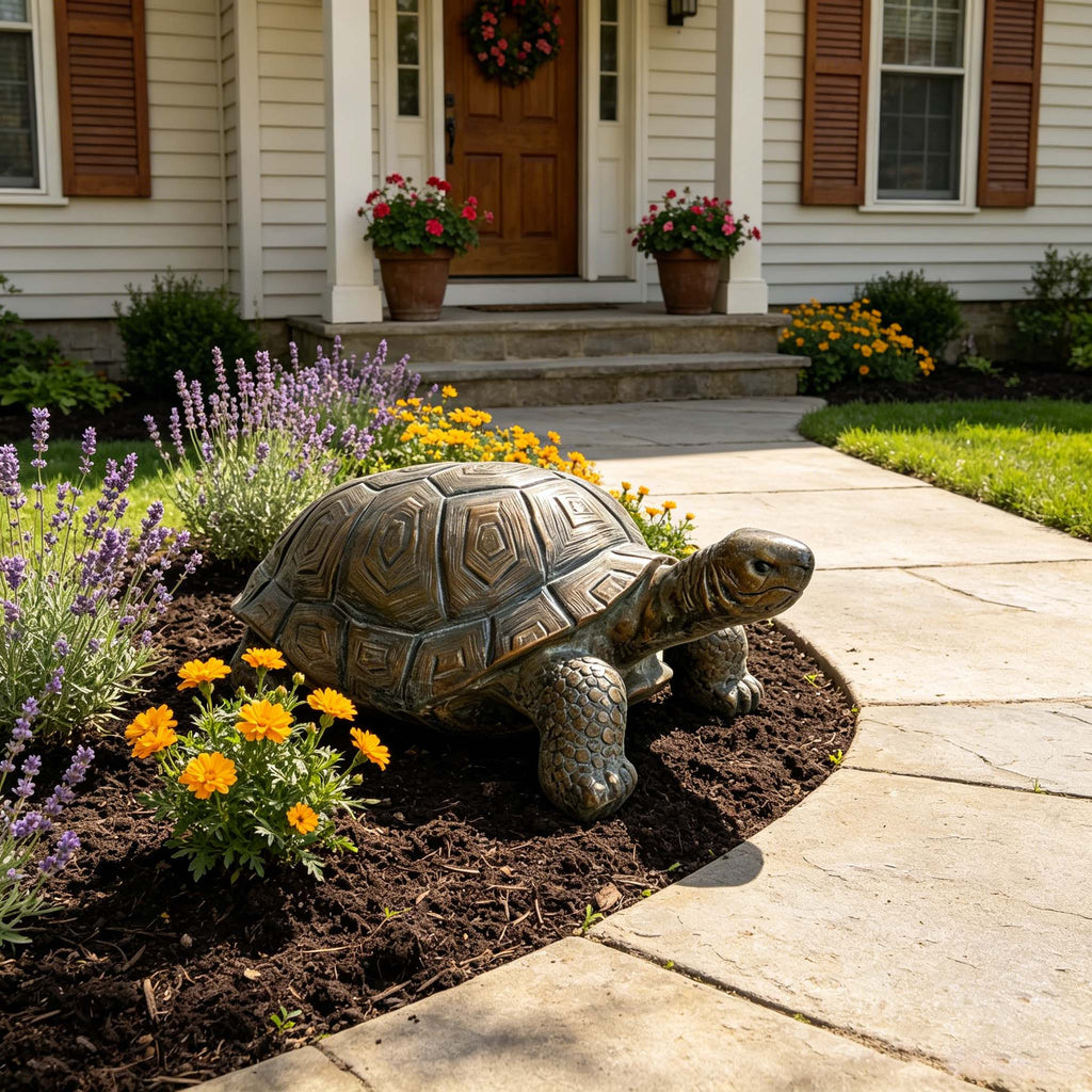 Realistic Tortoise Figurine with Weather-Resistant Resin - Brown