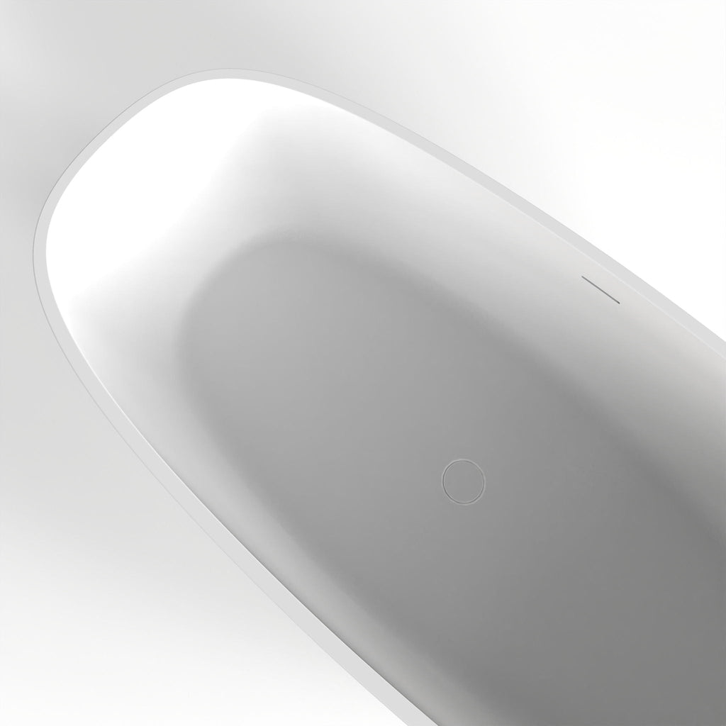 Matte White Freestanding Soaking Bathtub with Ergonomic Design - Solid Surface